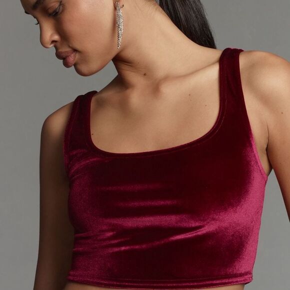 Velvet Crop Top in Red - Picture 3 of 4
